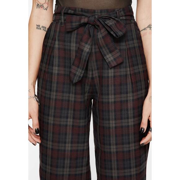 Disturbia Kalma Check Tie Belt Tapered Trouser Pant Womens Size 6 New Plaid - Picture 2 of 10